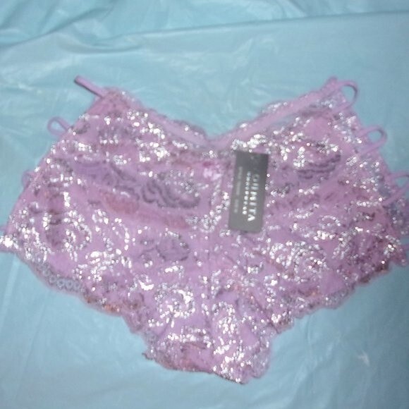 Youmita 40C Lavender Mist Metallic Lace Bra & XL Coordinating Boyshort NWT - Picture 9 of 12